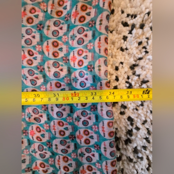 Infinity scarf. Sheer. Pink & blue sugar skull and geometric print. - Picture 3 of 5